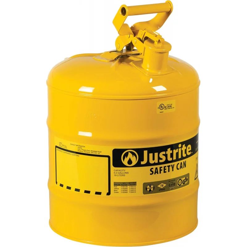 

5 Gallon Type I Yellow Safety Can for Diesel with Flame Arrester and Self-Closing Lid, Made in USA, Galvanized Steel Flammab