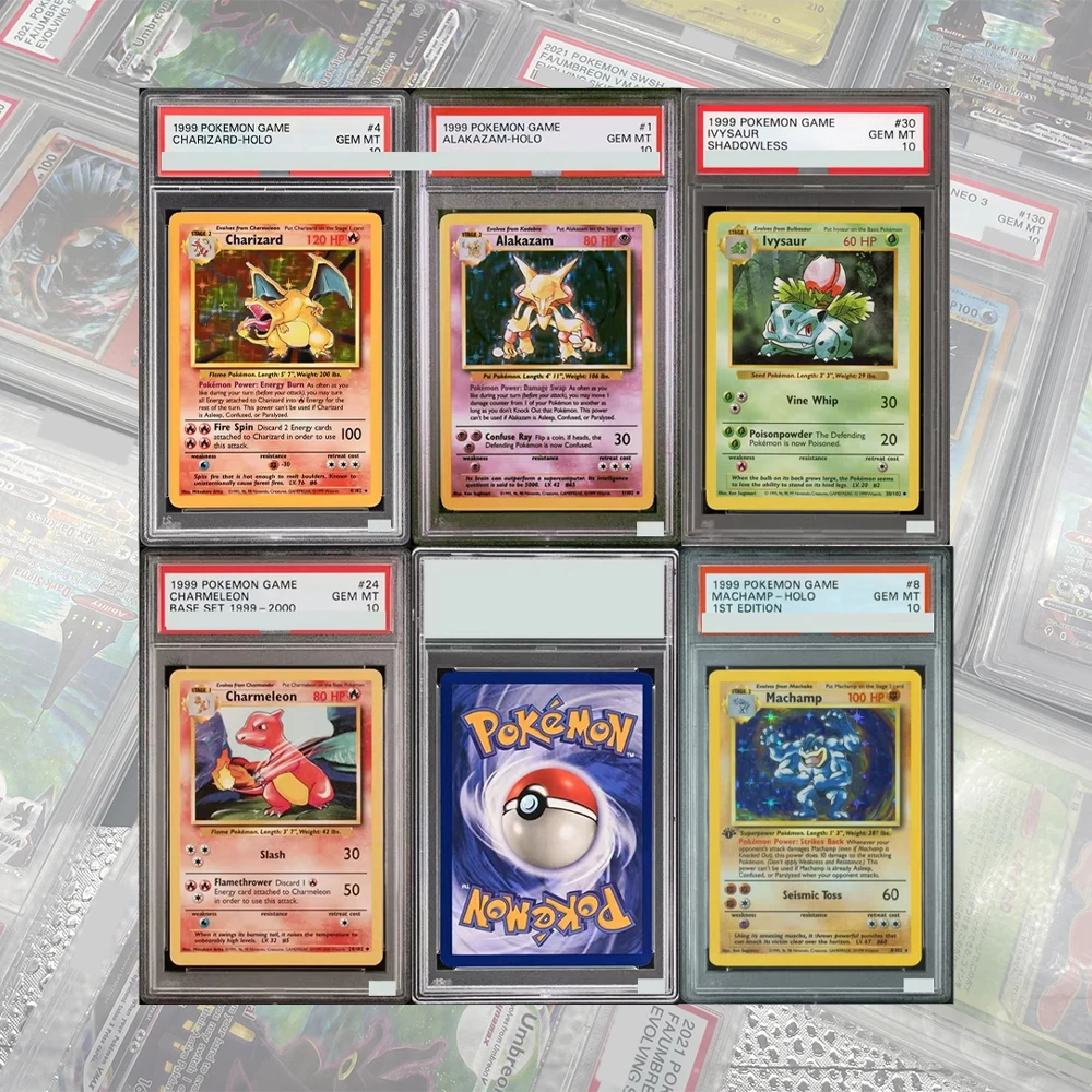 

#4 1999 Game Charizard-Holo ALAKAZAM DIY Proxy PTCG Graded Collection Card English GEM MT 10 Card Holographic Labels Child Gifts