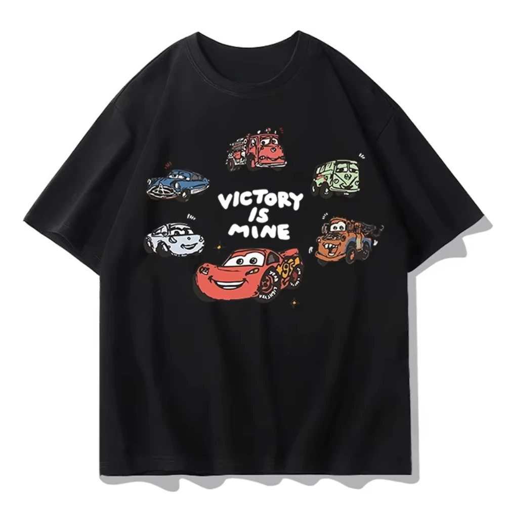

2025 Summer Story Sports T-shirt Lightning McQueen Anime Short Sleeve Summer Fashion Printed Clothing Men's and Women's Racing