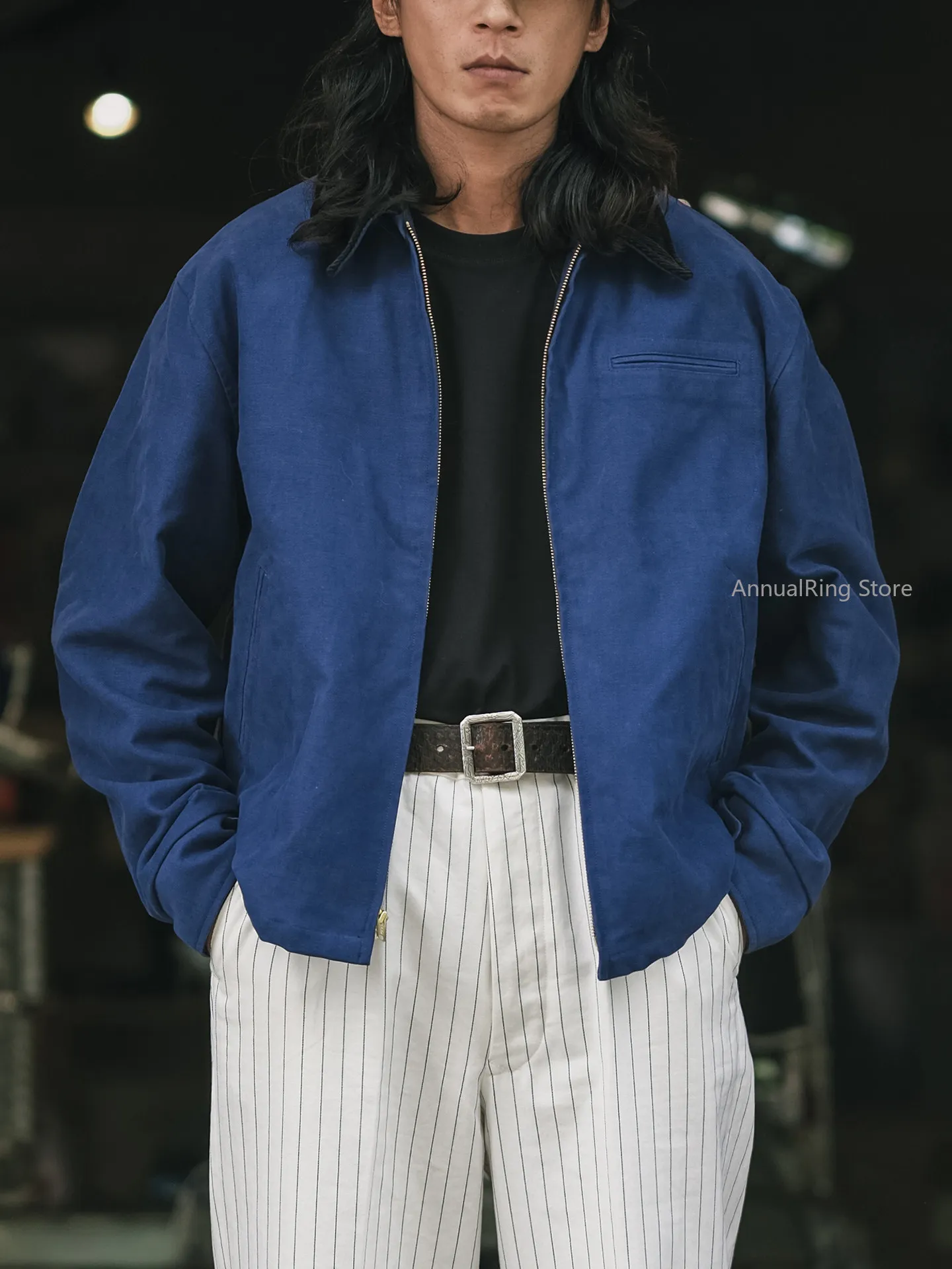 Chaqueta de estilo Cossack, resistente, de la marca Bronson Moleskin, para hombre, de estilo vintage de los años 40, con cremallera, ideal para el trabajo, con cuello de pana.