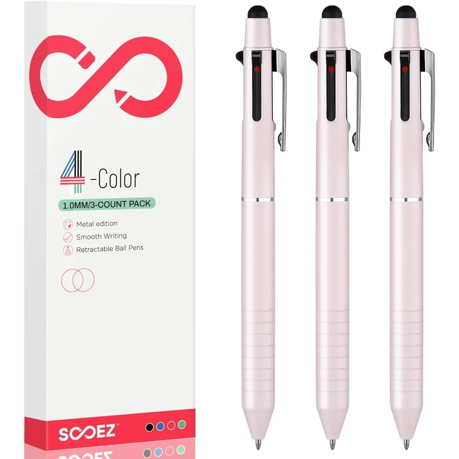 Разноцветная ручка в одном EC, металлические 4-цветные шариковые ручки, средняя точка, выдвижная шариковая ручка 1,0 мм со стилусом, Jourling Plann