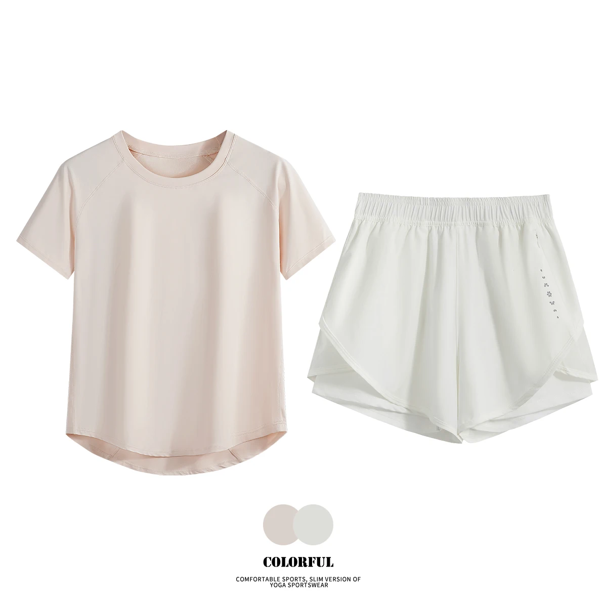DRUR 2pcs Gym Set Women Summer Sportswear Outfit 2 Piece Short Sleeve Sports Shirt Shorts Sets Jogging Suit Female Tracksuit New image 2
