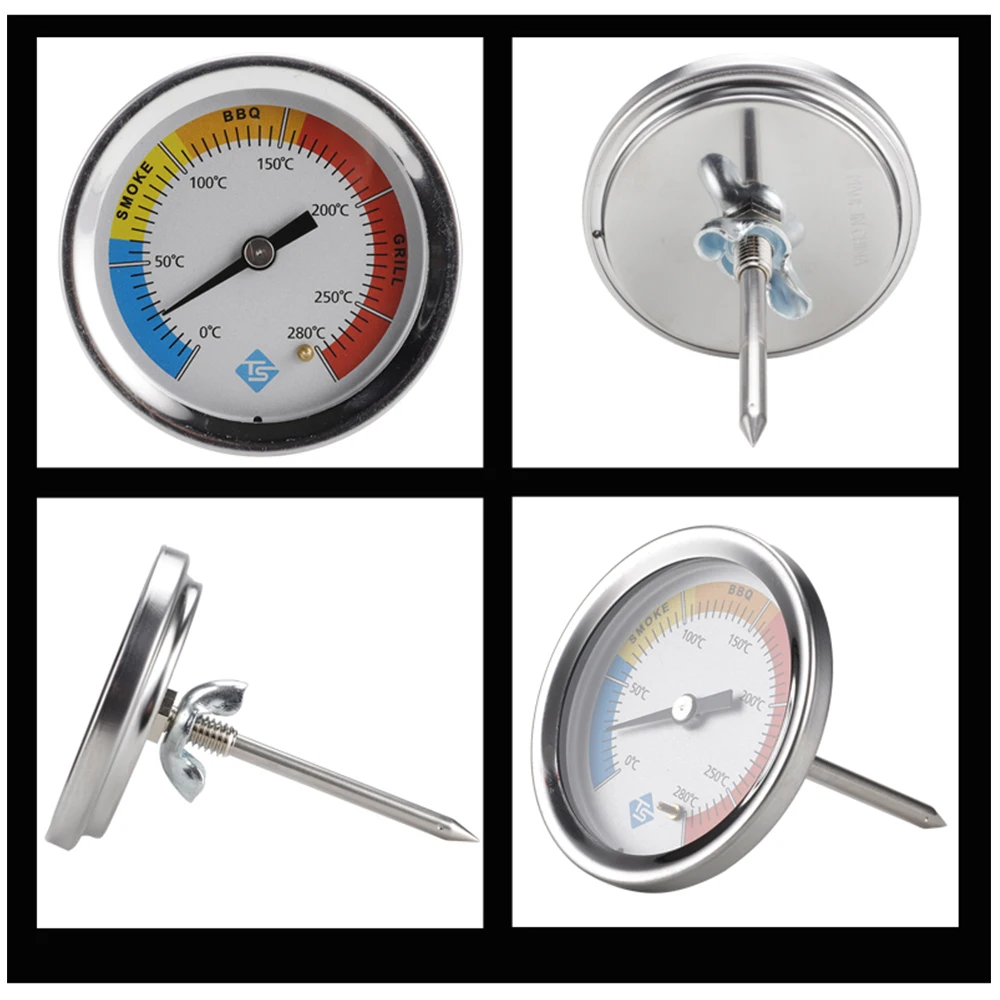 0~280 ℃   Termometer Termometer Baja Tahan Karat Termometer Bi-metal Termometer 0 ~ 280 ℃   untuk Oven Perokok Barbekyu Panggangan