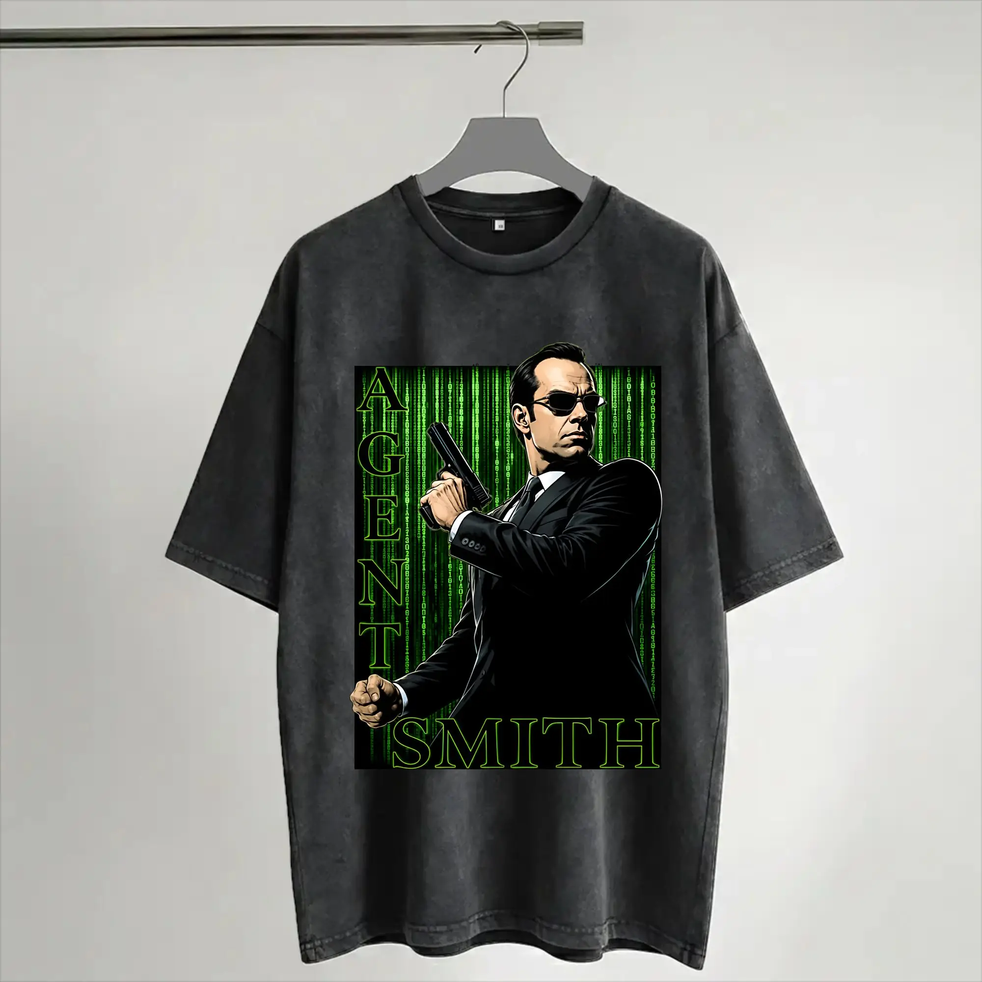 Harajuku Washed Shirt agent smith The Matrix  Outfit Vintage T-Shirts Oversize  Streetwear Short Sleeve Graphic Tee Shirt