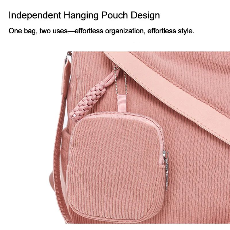 세련된 대용량 코듀로이 여성용 백팩 도난 방지 클로저 디자인 미니멀리스트 여성용 캐주얼 백팩 여행용 백팩