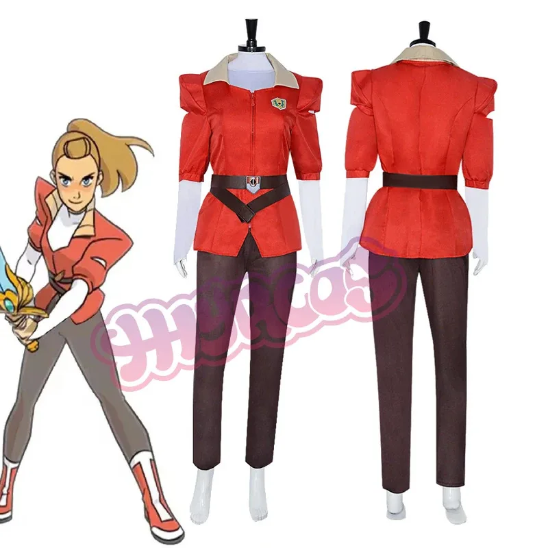

Anime 4PCS She Ra Cosplay Adora Red Cosplay Costume Uniform Red Coat Brow Pant Belt Halloween Carnival Suit Costume