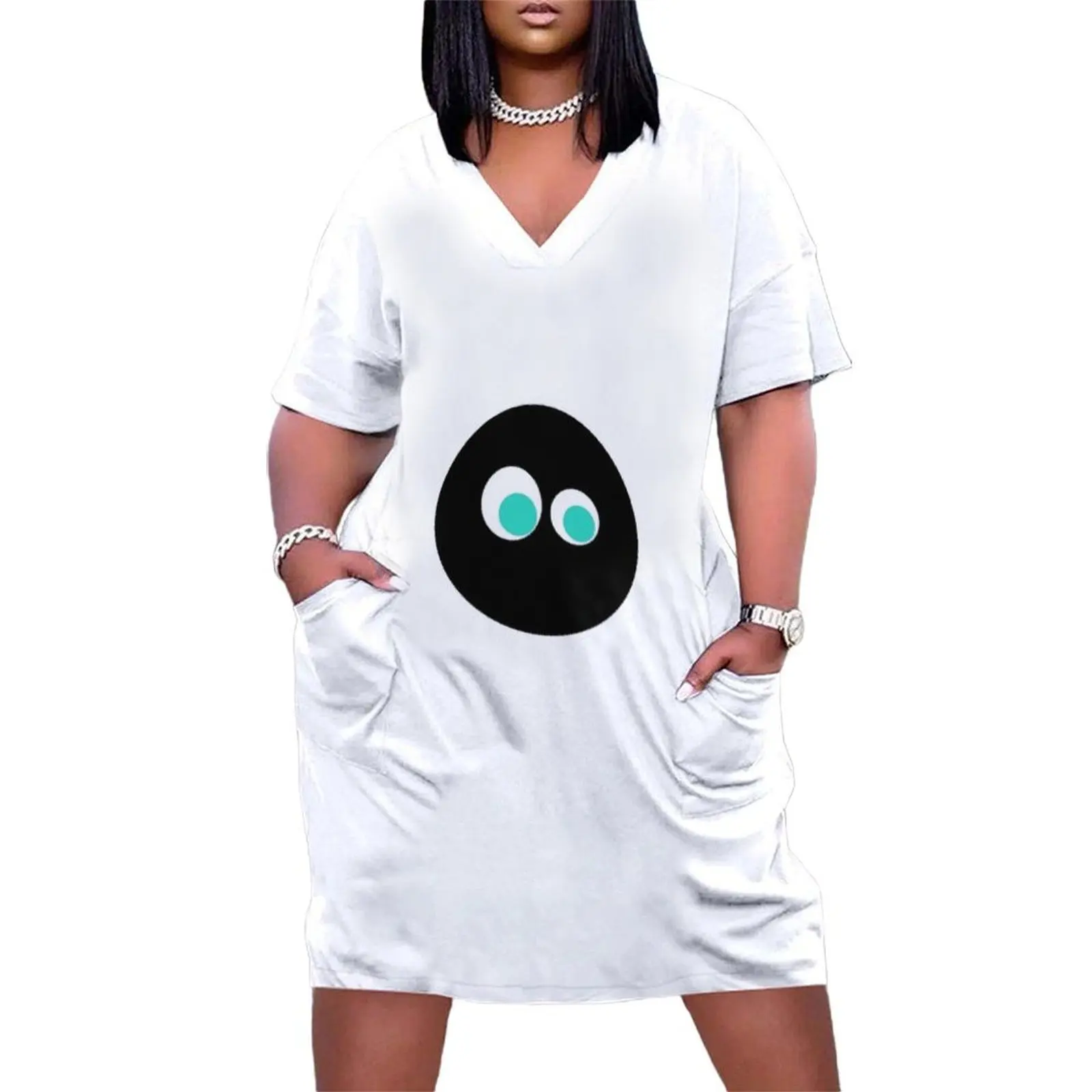 

turquoise oogly eyes face Loose Pocket Dress african dresses for woman Casual dresses dress women elegant luxury