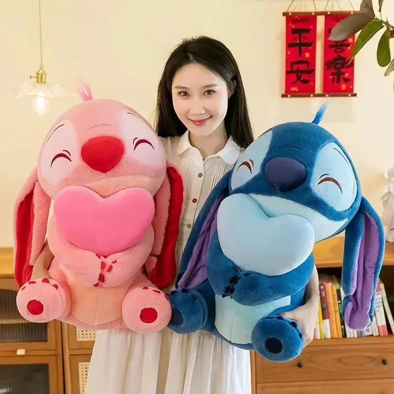 Anime Cartoon Disney Pink Lilo & Stitch Angel Pink Heart Doll  Plush Toy Soft Stuffed Kawaii Children\'S Birthday Xmas Gift