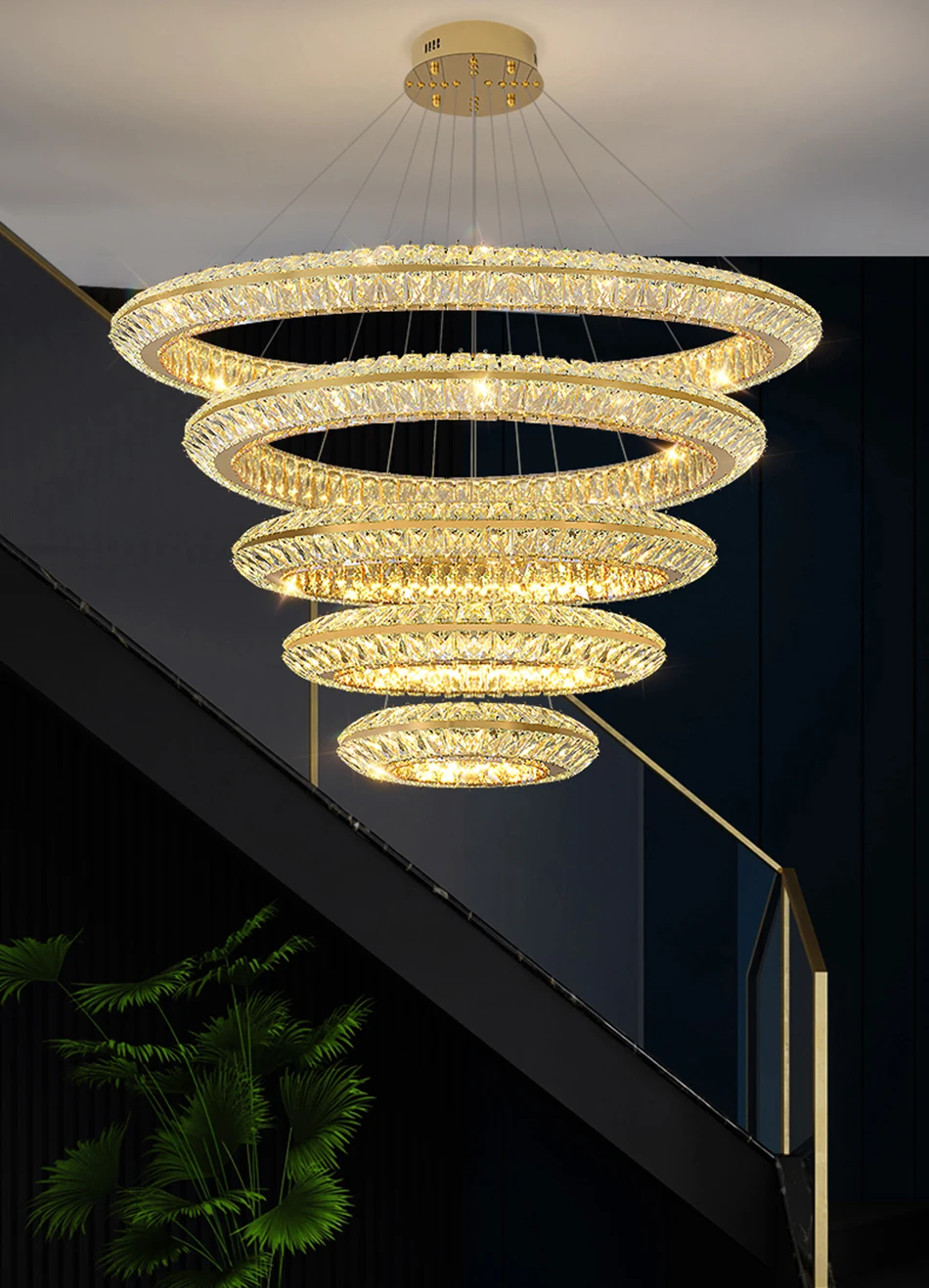 Luxury Led Crystal Chandelier For Staircase Lliving Room Long Ring Design Cristal Lamp Modern Home Decor Hanging Light Fixture