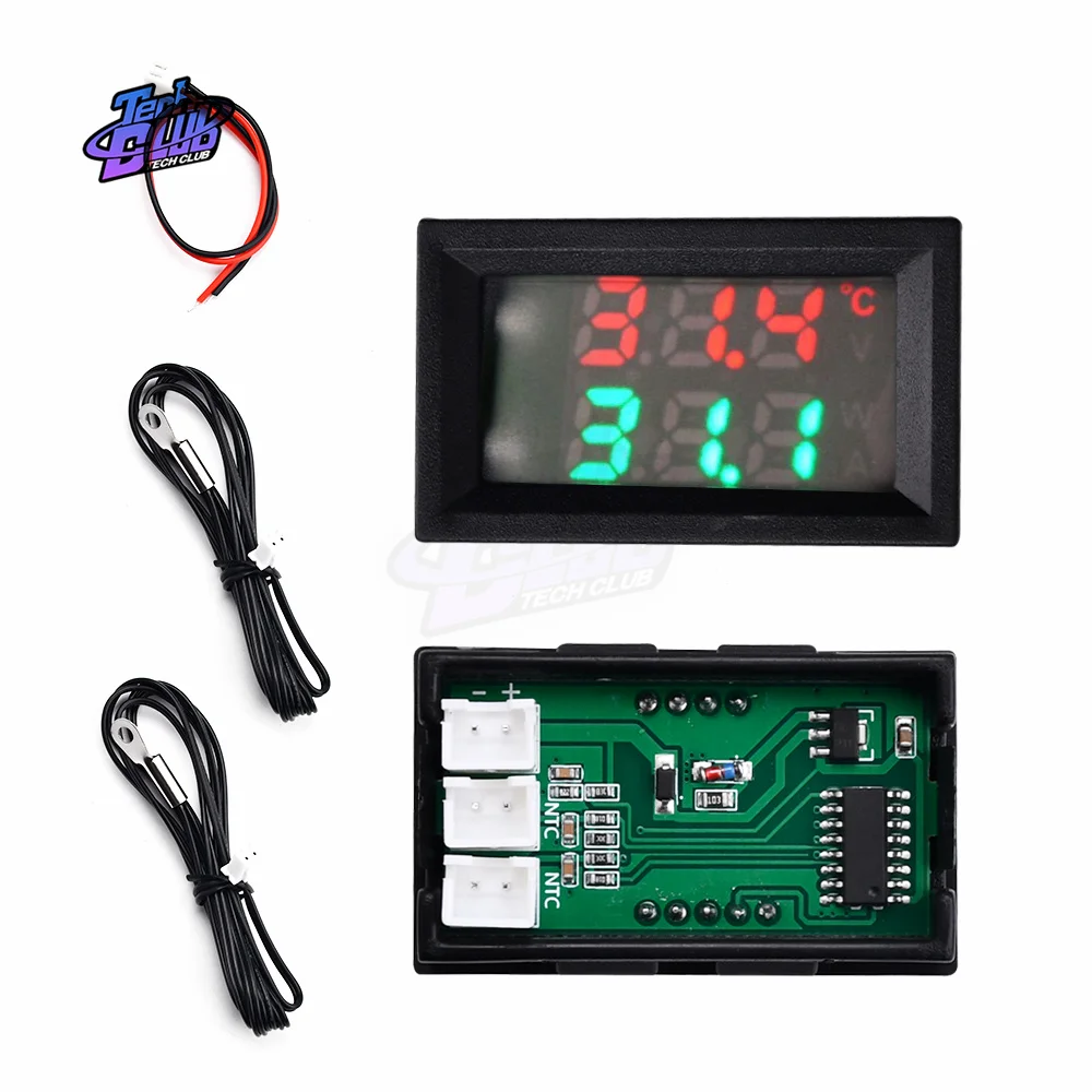 Termómetro con Sensor de temperatura Digital, voltímetro Dual con pantalla LED de 0,28 pulgadas, CC de 4-28V, 5V, 12V, con Cable de sonda NTC 10K