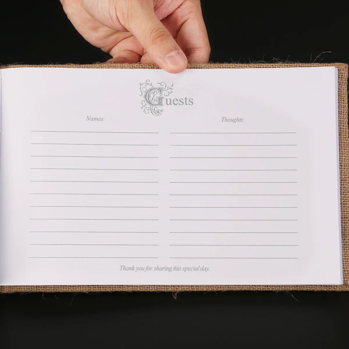 

70 Pages Wooden Heart Guest Book Brown 24.5*16*6Cm Burlap Hessian Wedding Signing Album Compact Lightweight Wedding Accessories