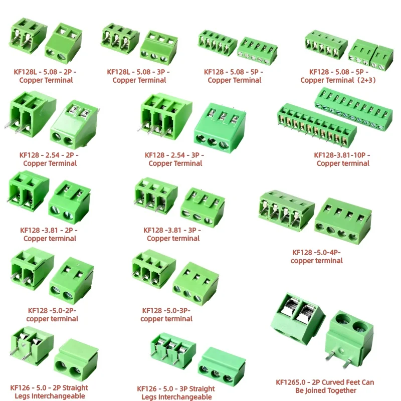5pcs KF128/126 2.54mm PCB Mini Screw Terminal Blocks Connector for Wires KF128-5.08/3.81/5.0 Spacing 2P/3P/5P/10P pins