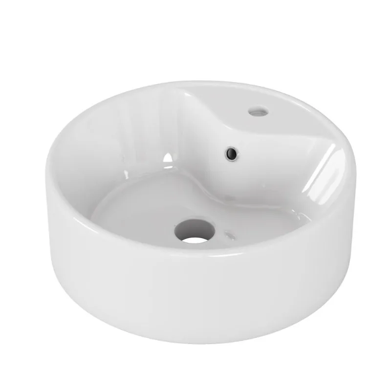 

15.7" x 5.7" Round Bathroom Vessel Sink Glossy White Ceramic Countertop Vanity Basin With Overflow Hole