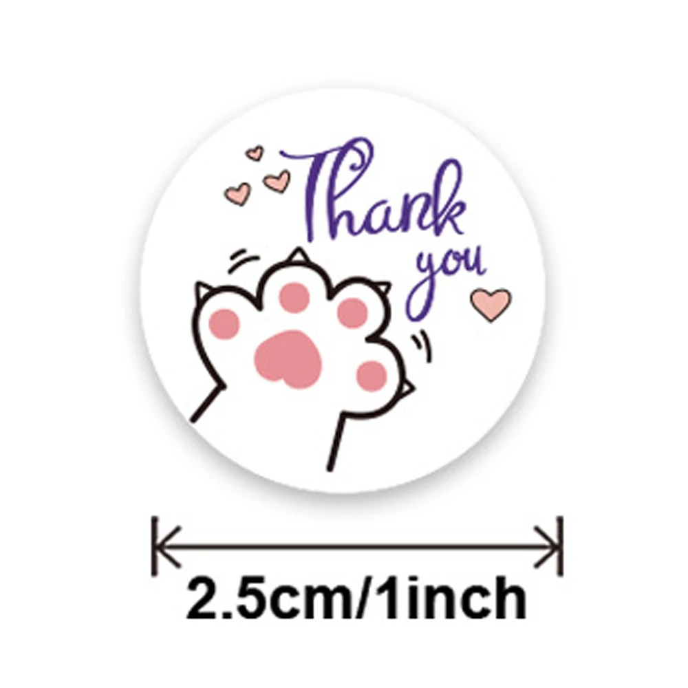 100-500Pcs Thank You Labels Stickers Round Paw Print Stickers Self-Adhesive Labels Suitable for Gift Box Bags Package Decor