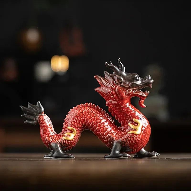 Traditional Chinese Porcelain Dragon Statue Handmade Ceramics Totem Animal Sculpture Ancient Legend Totem Ornament Craft Decor