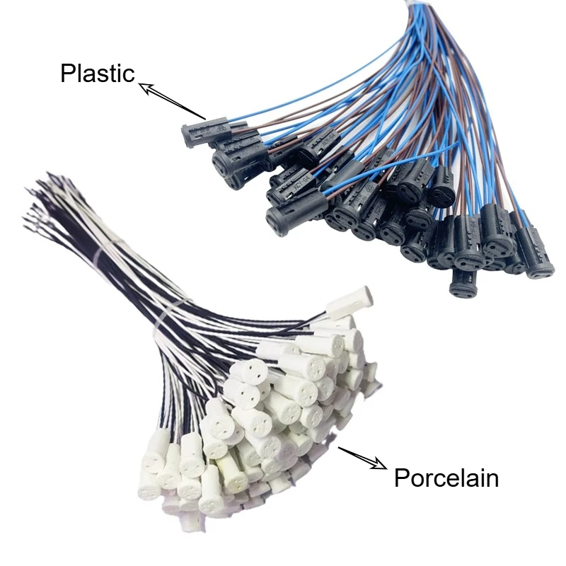 10/20/50/100 pces g4 soquete da lâmpada branco preto 12v 220v g4 suporte da lâmpada para cabeças de cristal led lâmpada halógena 10cm-50cm