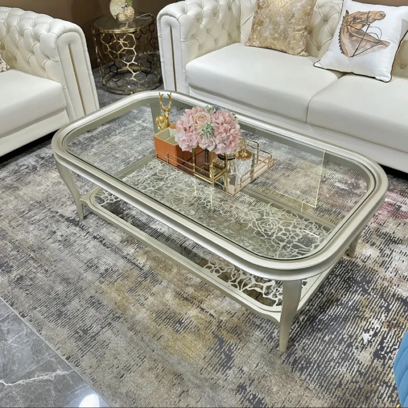 Long coffee table Premium solid wood champagne silver double layer fashion rose 1.4/1 6/1.8 meters