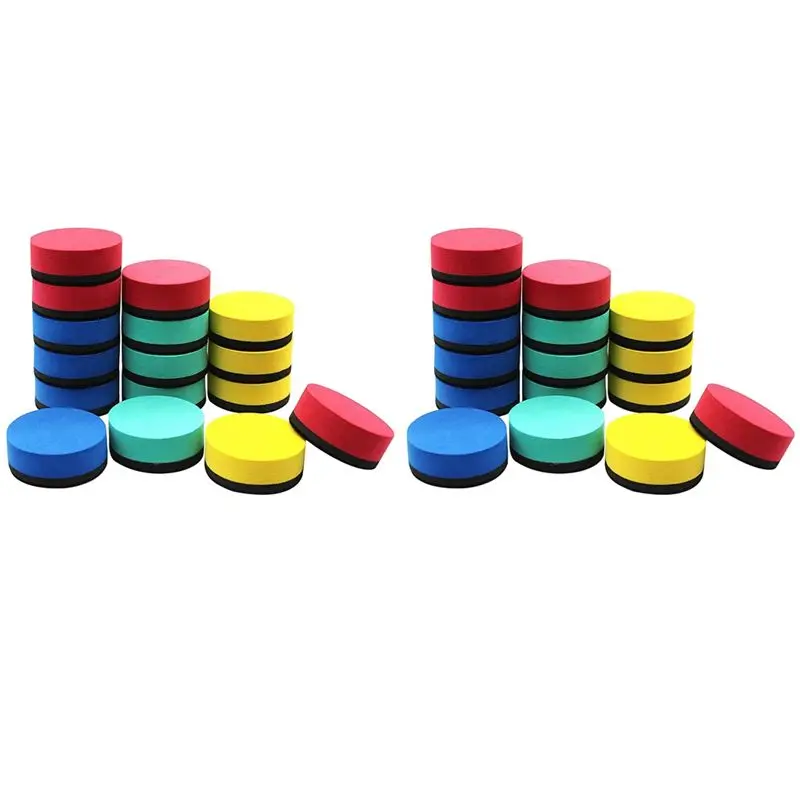 32 Pack Mini Dry Erase Erasers Magnetic Whiteboard Erasers Chalkboard Cleaners Dry Erasers Wiper (4 Colors, 2 X 2 Inch)