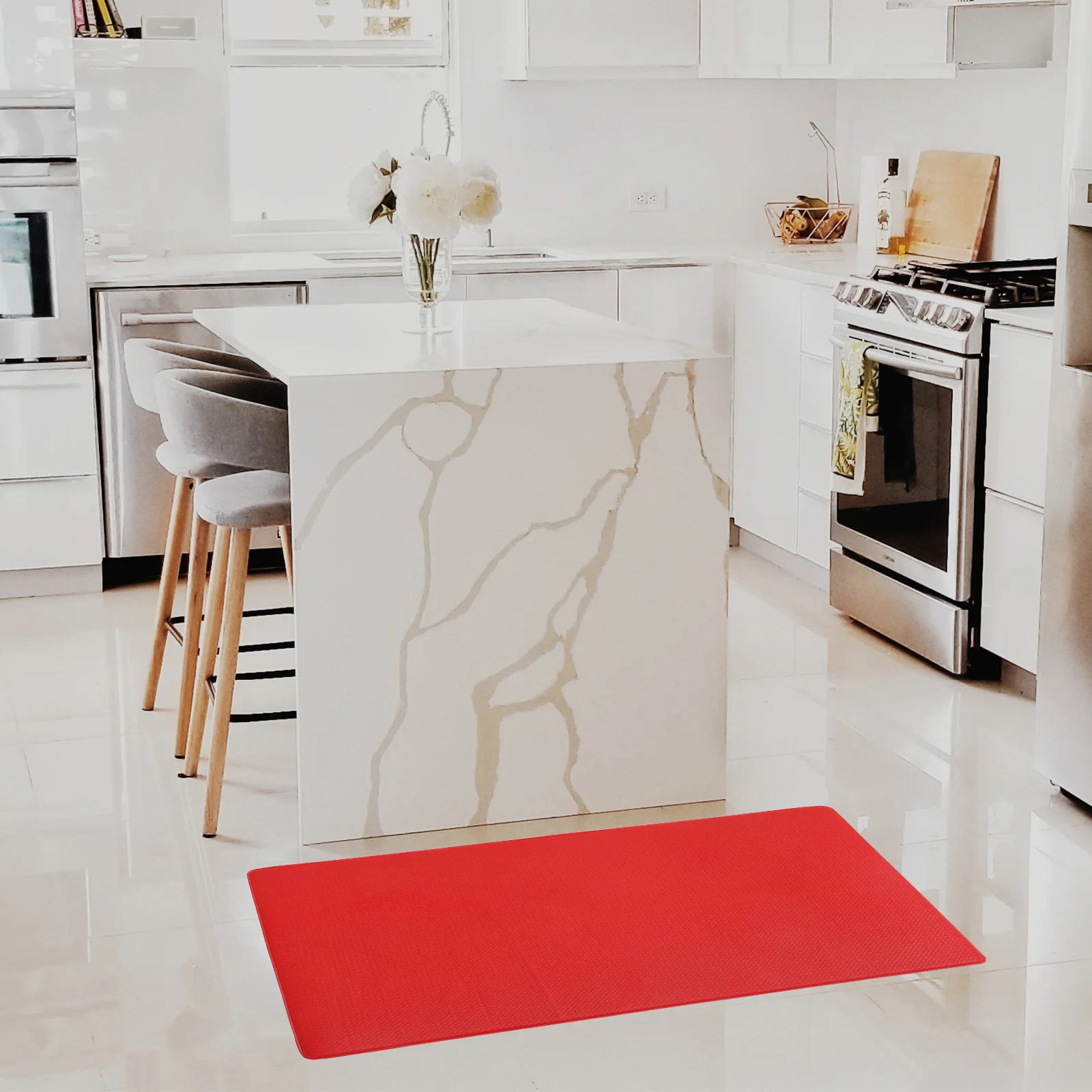 

Non Slip Kitchen Mat PVC Floor Rug 45x75cm 8mm Water Resistant Easy Clean Anti Skid Kitchen Carpet Red Dining Room Decor