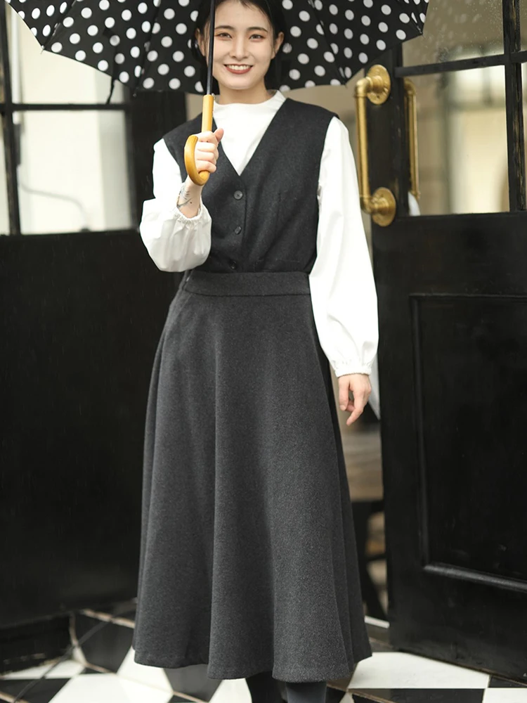 

Юбка А-силуэта с высокой талией из чистой шерсти, классическая черная, универсальная, для работы, длинная, с пуговицами, женская, элегантная.