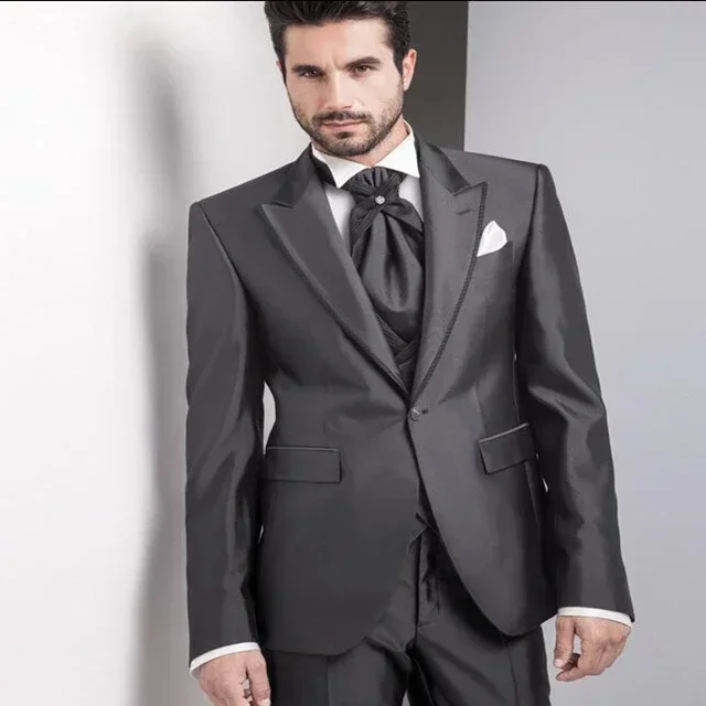 

2024 Elegant Grey Business Men Suits Wedding Groom Tuxedo Prom Slim Fit Blazer Hombre High Quality Custom 3 Piece Costume Homme