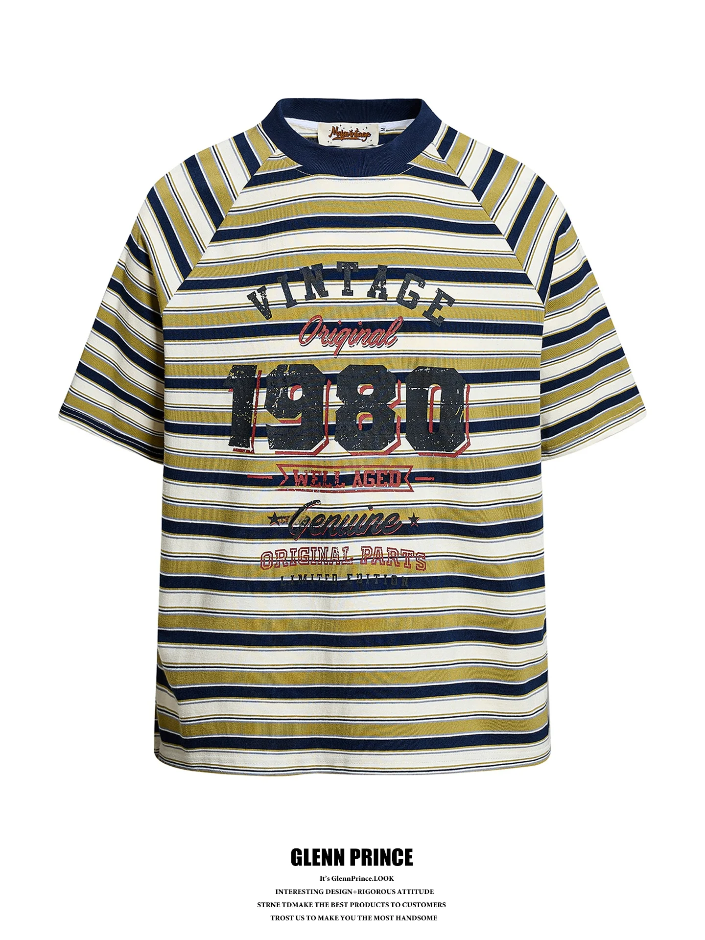 

GPstudio American Retro Striped Pure Cotton Men's T-shirt Summer Trendy Sport Casual Loose Short Sleeve Tee Breathable Comfor...