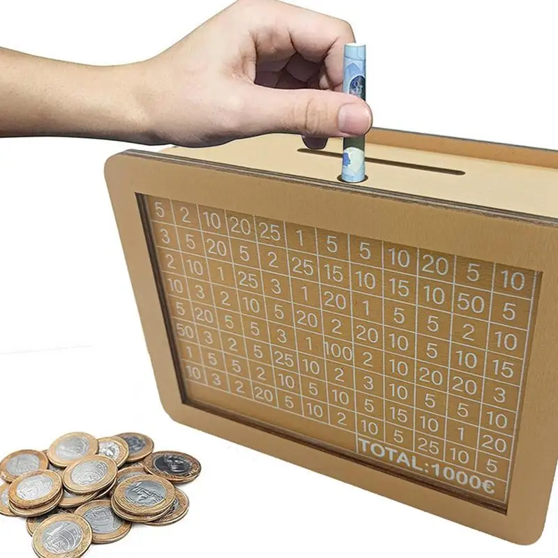 Wooden Cash Vault Cash Money Bank Financial Savings Challenge Box Fun Cash Counter Saving Bank With Target & Numbers For Kids