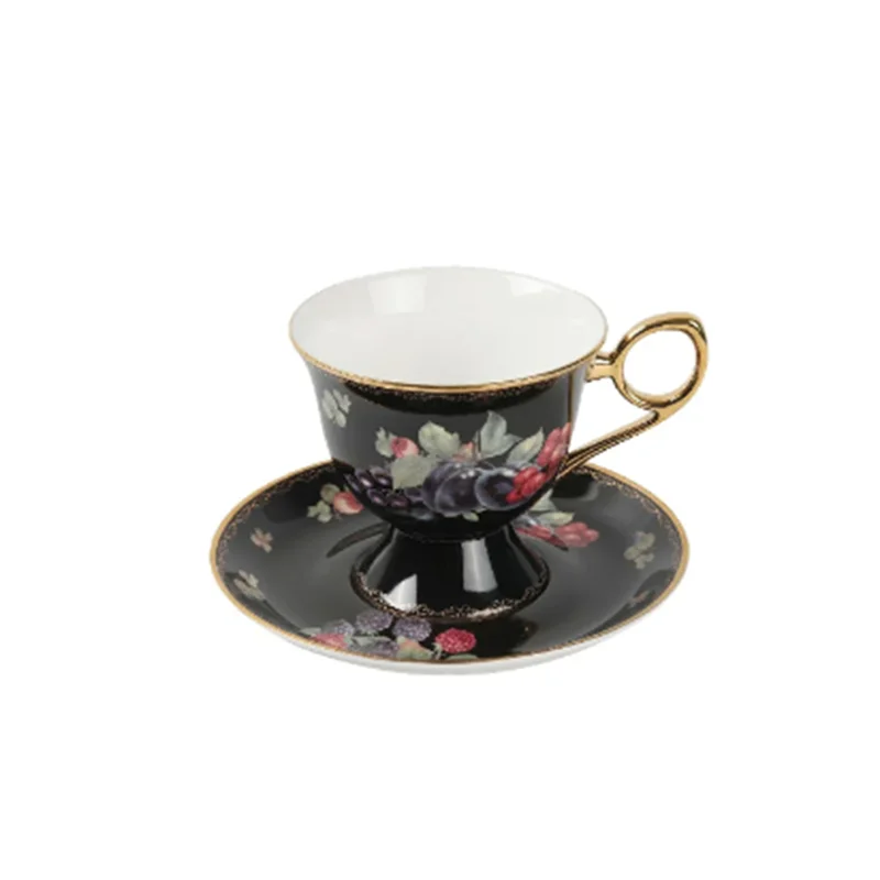 European Retro Style High-Legged Bone China Gold-Plated Coffee Cup Light Luxury Coffee Cups Set Light Cup tea