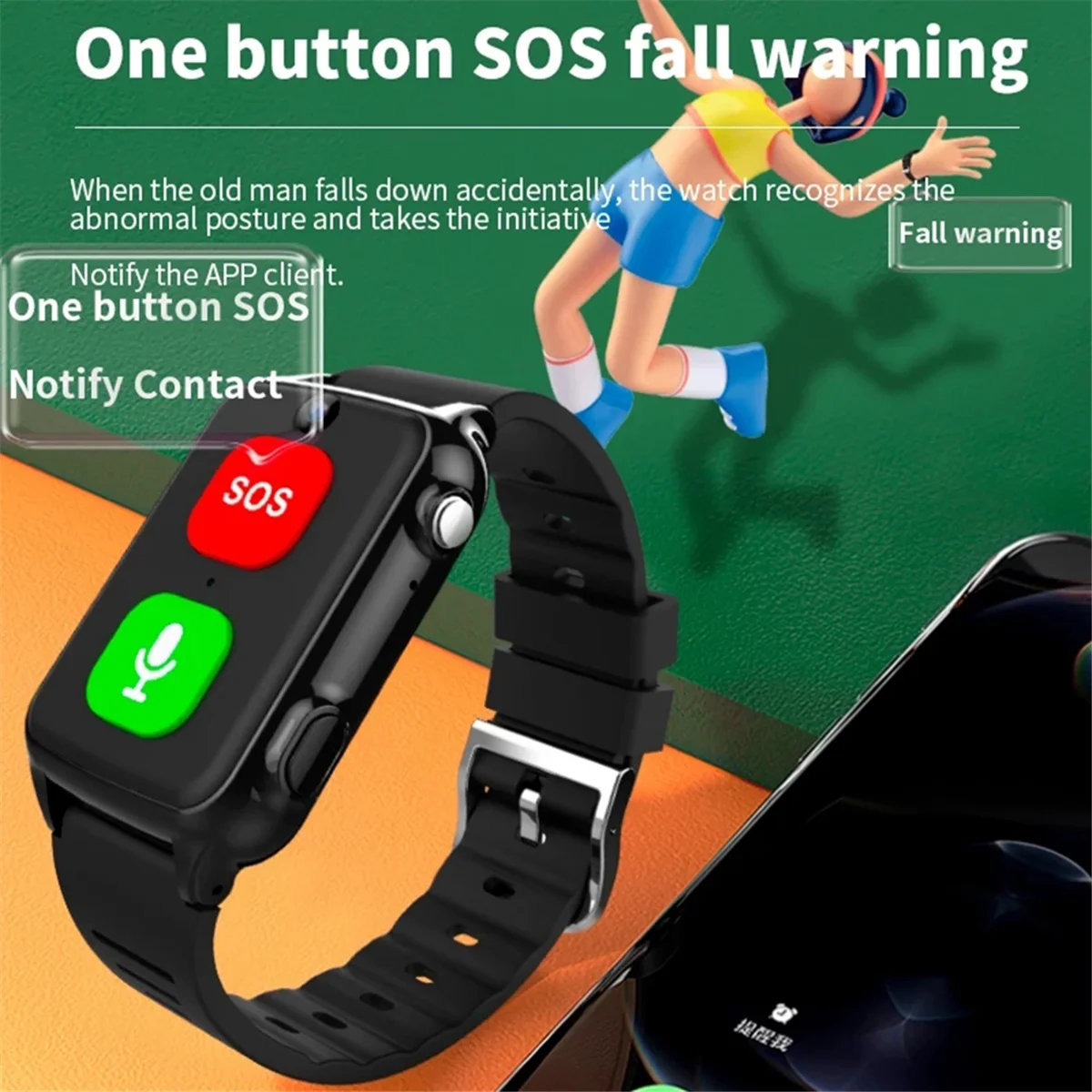 Ouderen Gps Horloge 4G Tracking Armband Gezondheid Temperatuur Sos Oude Mensen Locator Gps Tracker Polshorloge Met Camera