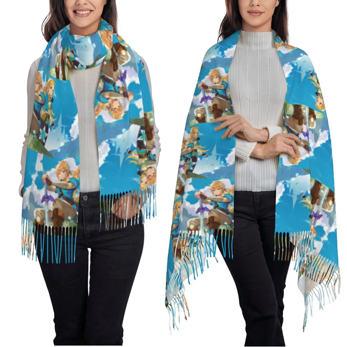 الأميرة زيلدا. تصفية. وشاح شرابة الأوشحة النساء شالات دافئة ناعمة ويلتف طويل الخريف الشتاء شال التفاف #2