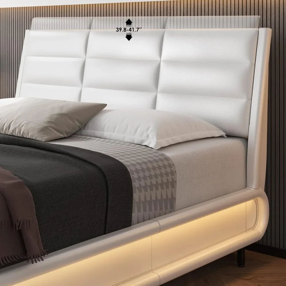 Gestoffeerd bedframe met slimme LED, platformbed met verstelbaar hoofdeinde, moderne matrasfundering met houten latten