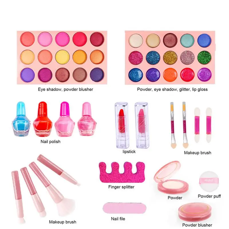 Washable Toddler Makeup Kit Princess Play Make up Toys Toddler Cosmetic Set Makeup Vanities Children Makeup Kit for Little Girls