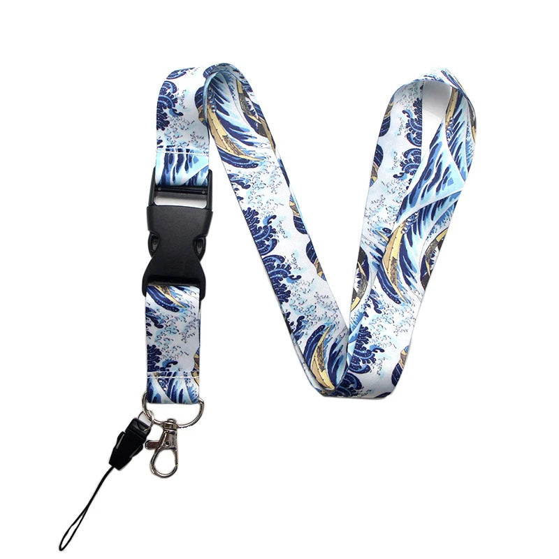 Kanagawa Hokusai Waves Creative Lanyard Card Holder Student Hanging Neck Phone Badge Subway Access Card Holder Accessories