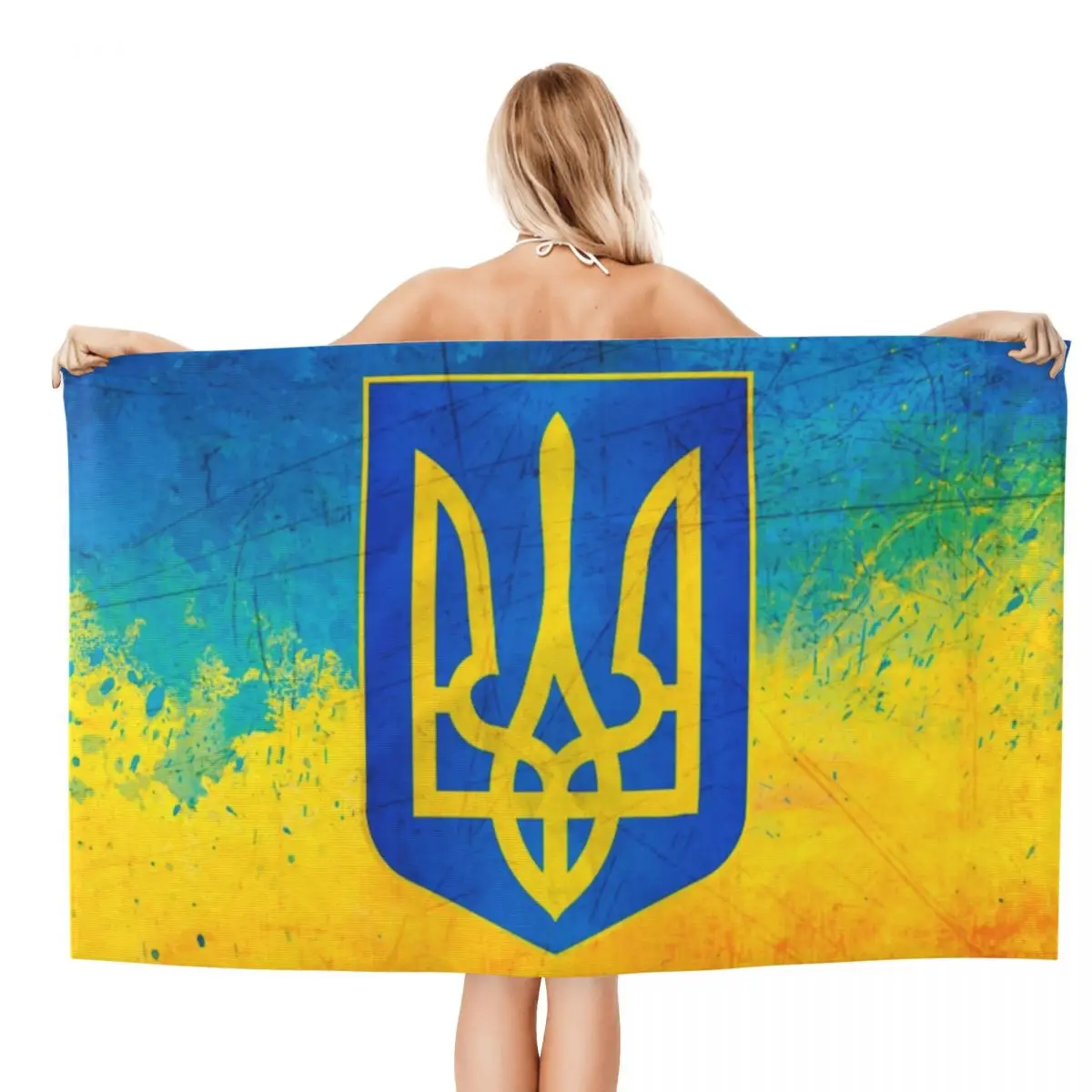 Ukrainian Flag Beach Bath Towel Microfiber Coat Of Arms Of Ukraine Pool Towels