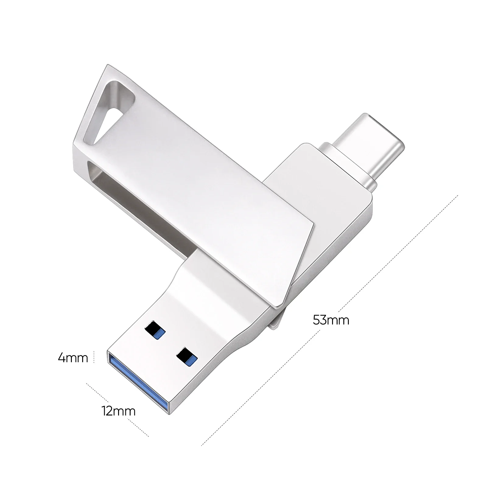 TYPE-C 2 in 1 USB 3.0 Flash Drive 256GB 128GB High Speed for Computer Cell Phone USB Silver Metal Rotatable Pen Drive 64GB 32GB