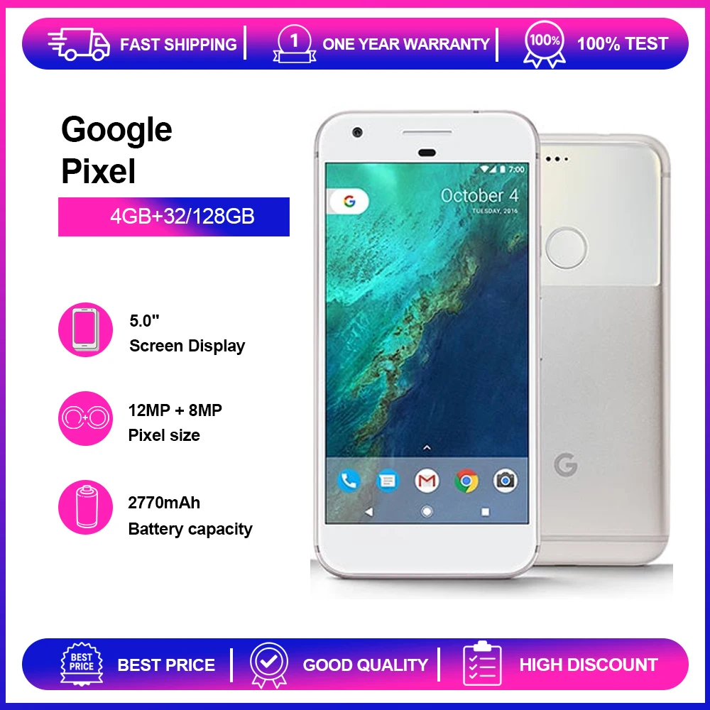 Google Pixel 4G Original Mobile Phone NFC 4GB RAM 32GB ROM 5.0'' AMOLED 12MP Fingerprint Octa-Core SmartPhone