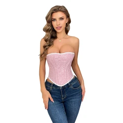 Overbust Corset Chic Lace Trim Bustier Crop Tube Top Short Torso Corselet