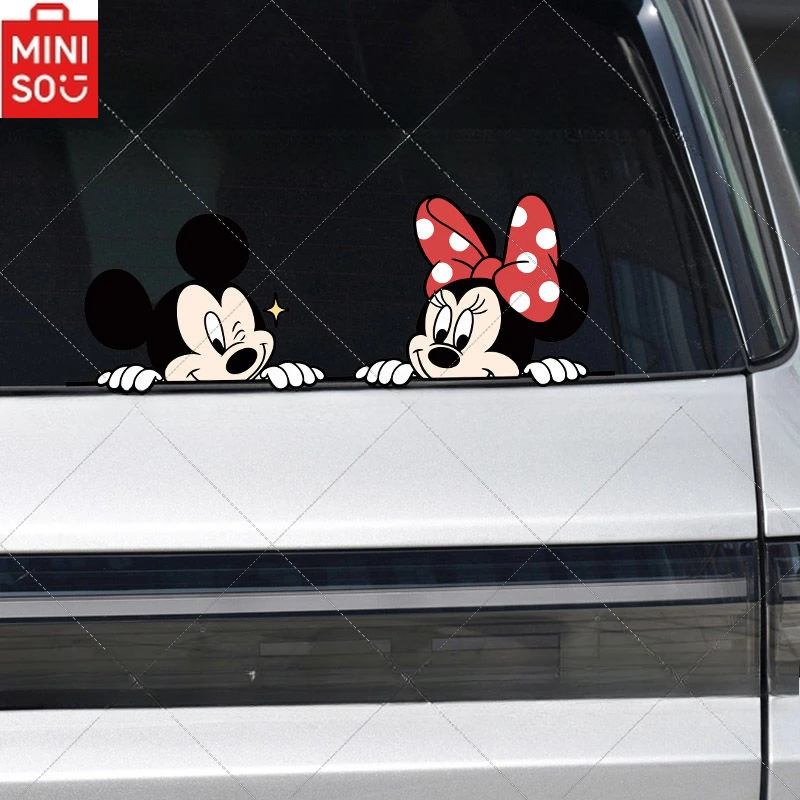 

MINISO Disney Mickey Minnie Car Cover Scratch Modification Stickers Cartoon Mickey Mouse Car Tail Couple Car Decoration Stickers