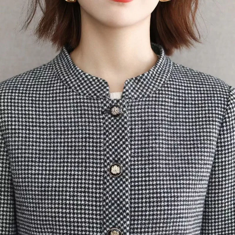 Fashion Spring and Autumn Female Coat All-match Small Suit Temperament Korean Version Slim Cut Cell Hemline Woolen Coat