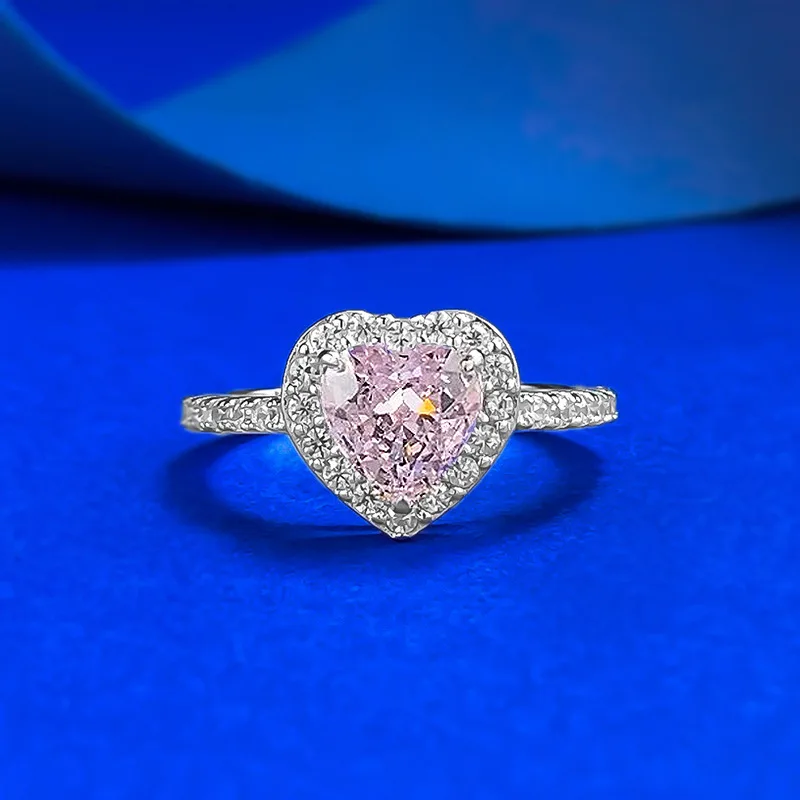 S925 Silver New Zircon Inlay 7 * 7 Heart shaped Fresh Live Streaming Women's Jewelry