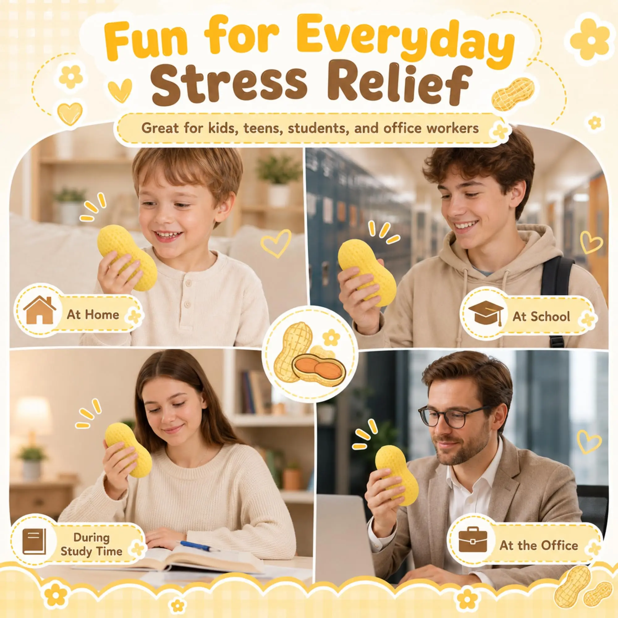 Erdnussförmige Squishy-Spielzeuge, Stressabbau-Tool, weiche Textur, Squishies, Fidget-Mode, Anti-Stress-Geschenk, Geburtstagsgeschenke für Erwachsene – Detail 7