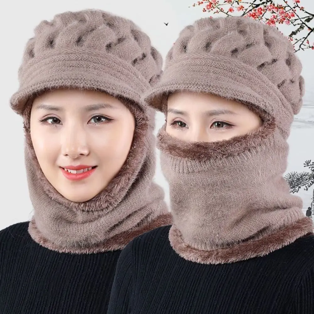 Chapeau tricoté avec bord coupe-vent, doublure polaire, Protection des oreilles, épais et chaud, ensemble chauffe-cou pour femmes, hiver