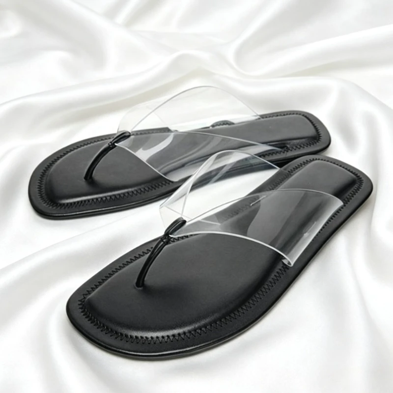 

Fashion Transparent PVC Front Strap Flip Flops Women Sexy Clip Toe Detail Flat Sandals Light Comfortable Beach Shoes for Ladies