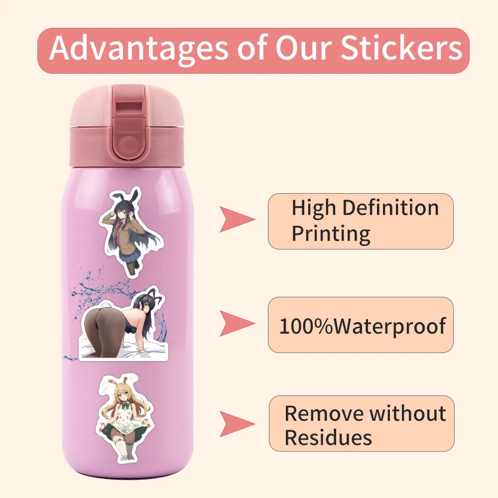 10/30/60PCS Sexy Bunny Girl Anime Stickers Cartoon Rabbit Decals Stationery Ipad Phone Case DIY Sticker Journal Scrapbooking