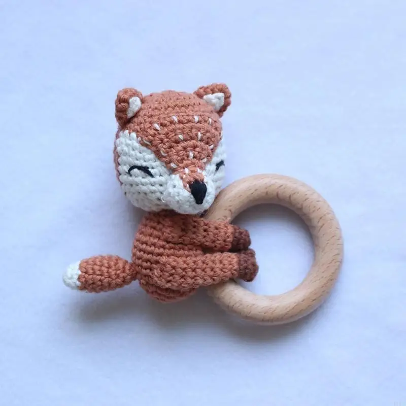 E06F Baby Pacifier Clip Chuỗi Chuỗi nương giả bằng gỗ Vòng đeo tay DIY crochet động vật Teether trẻ sơ sinh