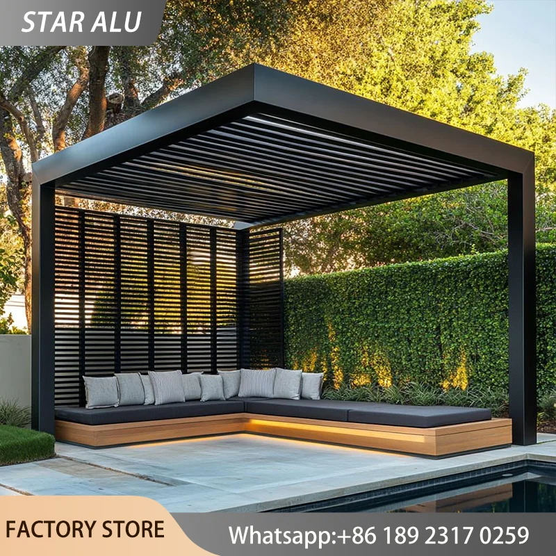 All Season Aluminum Pergola Gazebo Louvered Roof Canopy Heavy Duty Outdoor Patio Shelter Waterproof Sunshade Backyard Pavilion