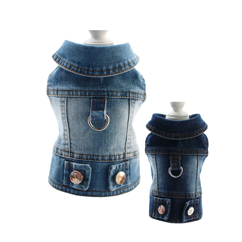 Dog Jean Jacket with Leash D Ring for Walking Denim Harness Coat Lapel Vest Cowboy Clothes Outfits for Small Medium Dogs