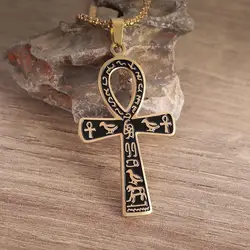 Men\'s Stainless Steel Ankh Necklace Amulet Retro Ancient Egyptian Totem Jewelry High Sense Party Jewelry