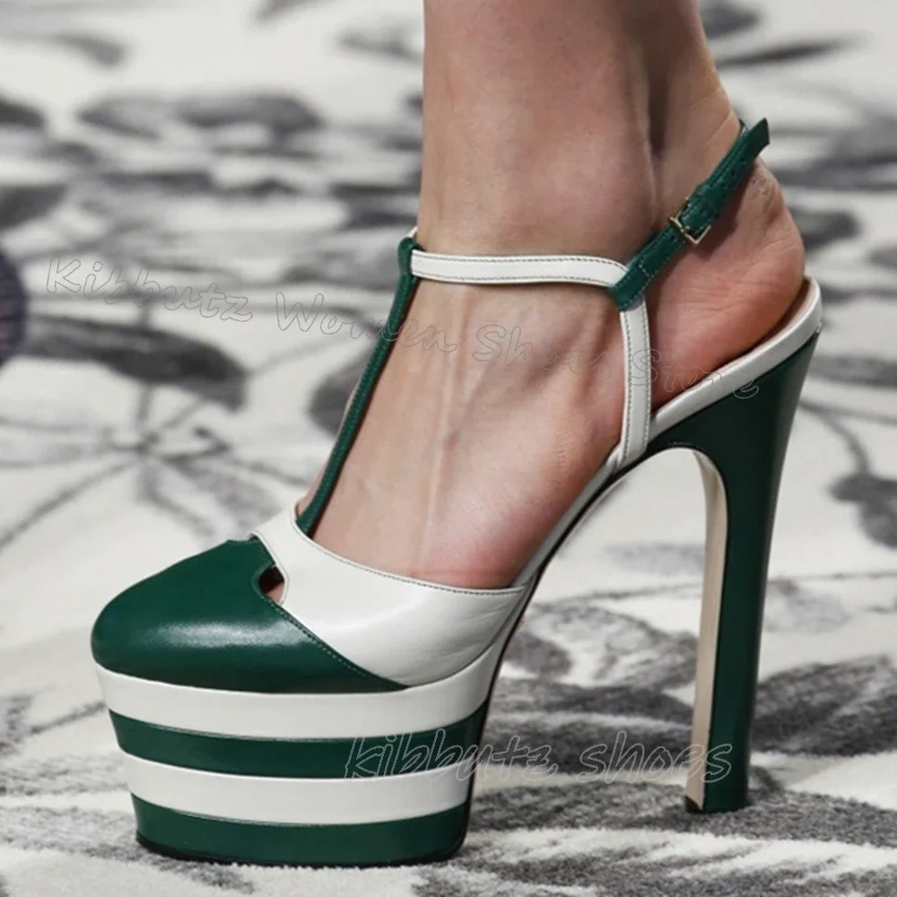 

Belt Buckle Platform Sandals Mixed Color Round Toe Thin Heel Fashion Luxury Elegant Novelty Concise Sexy Women Shoes New Leather