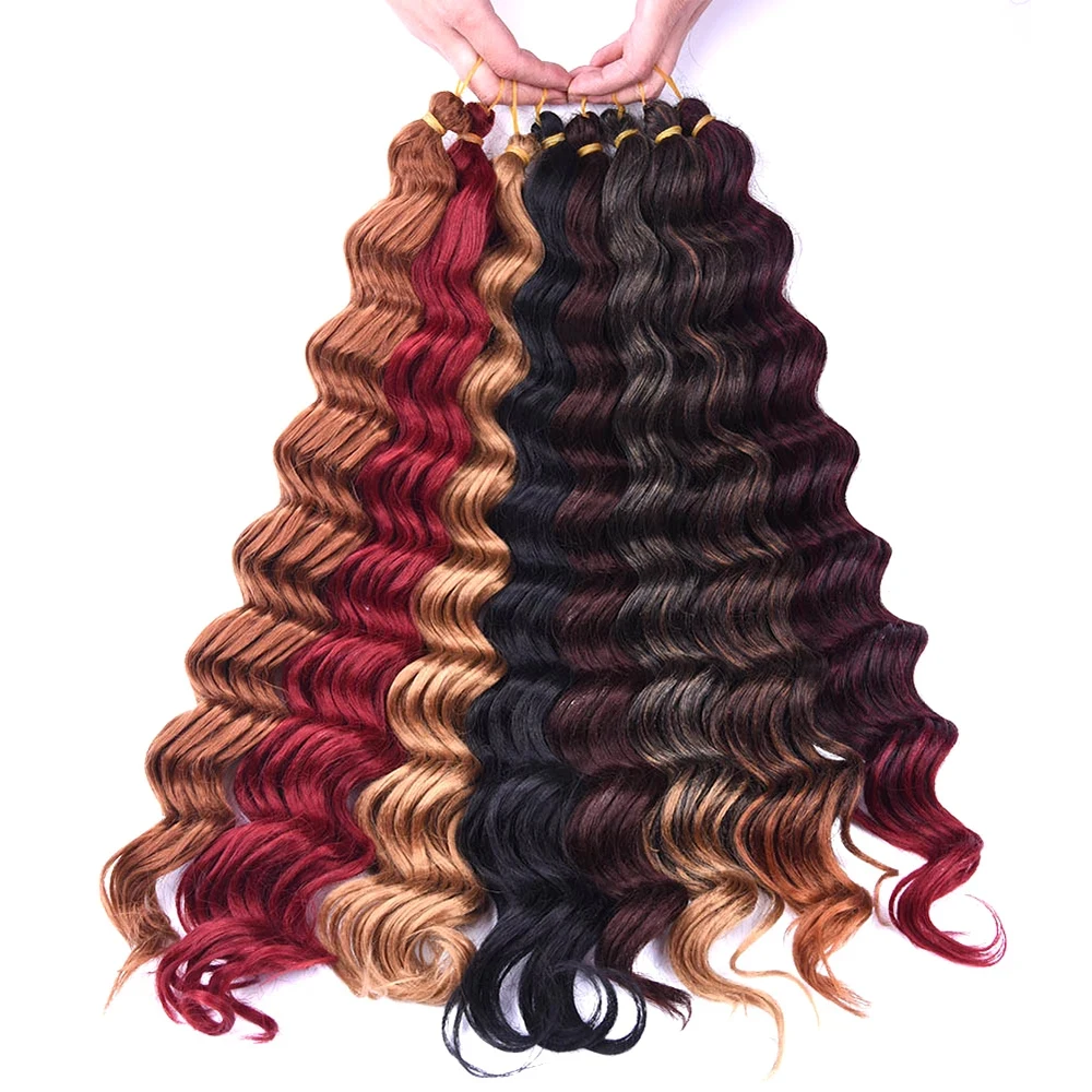 22 Inch Deep Wave Crochet Twist Long Synthetic Hair For Black Women Water Wave Ombre Braiding Hair Extensions High Temperature